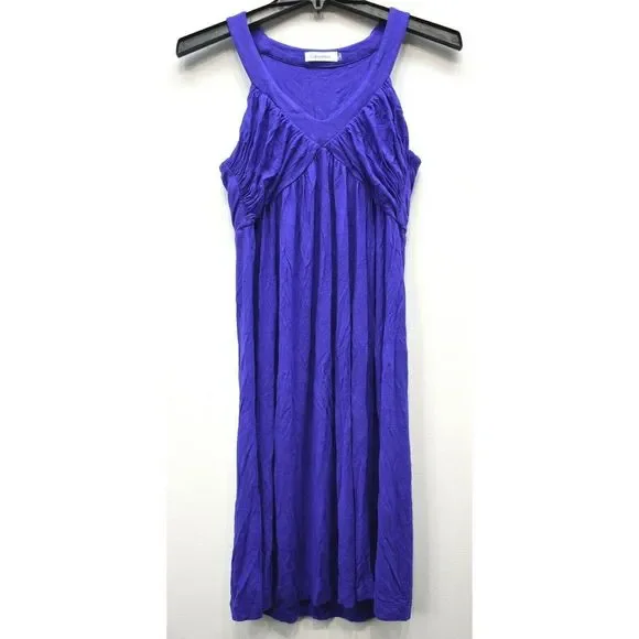 Calvin Klein | Dresses | Calvin Klein Womens Blue Sleeveless Ruched Stretch  Vneck Aline Mini Dress 8 | Poshmark